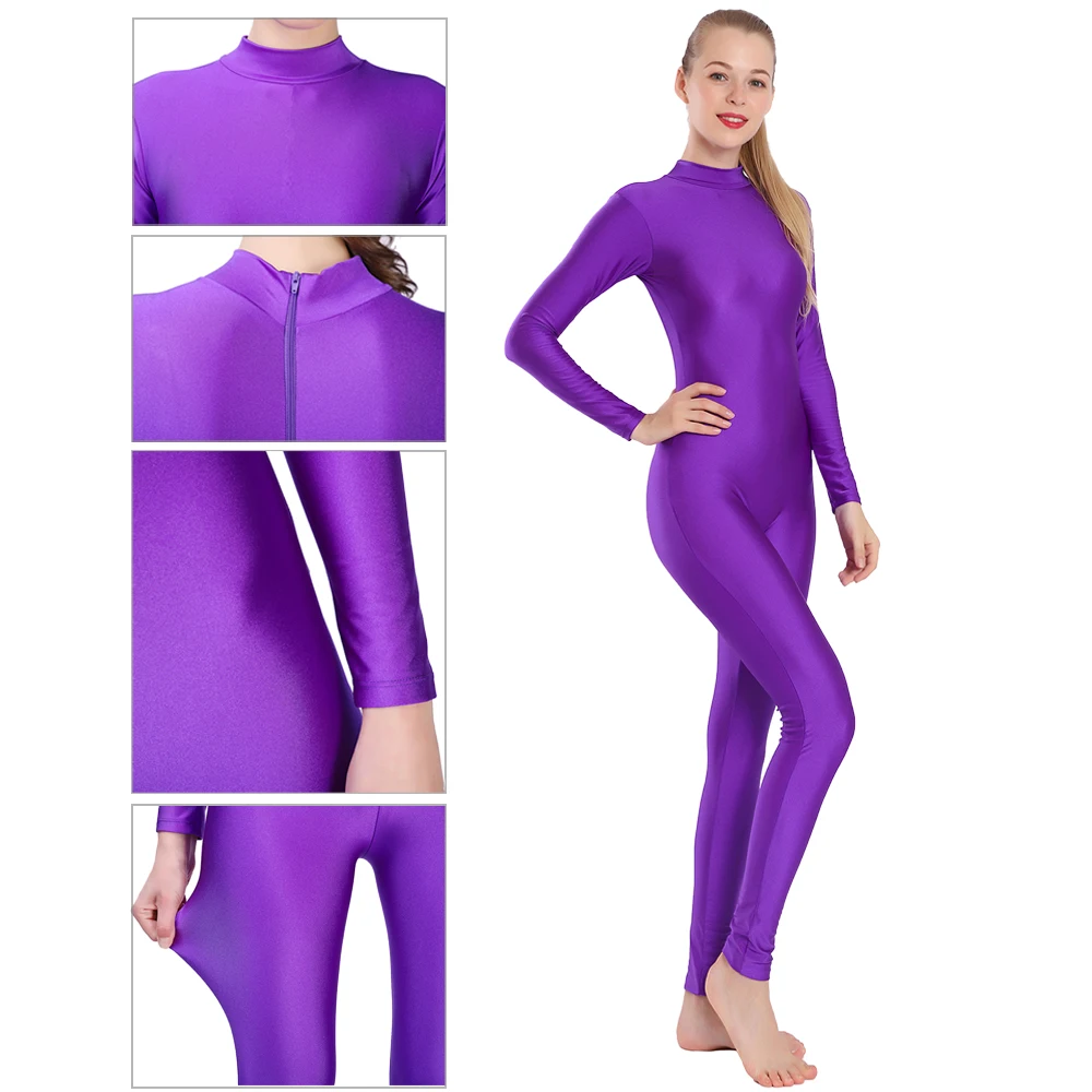 Aoylisey Spring Women Full Body Bodysuit Long Sleeve Adult Men Zip
