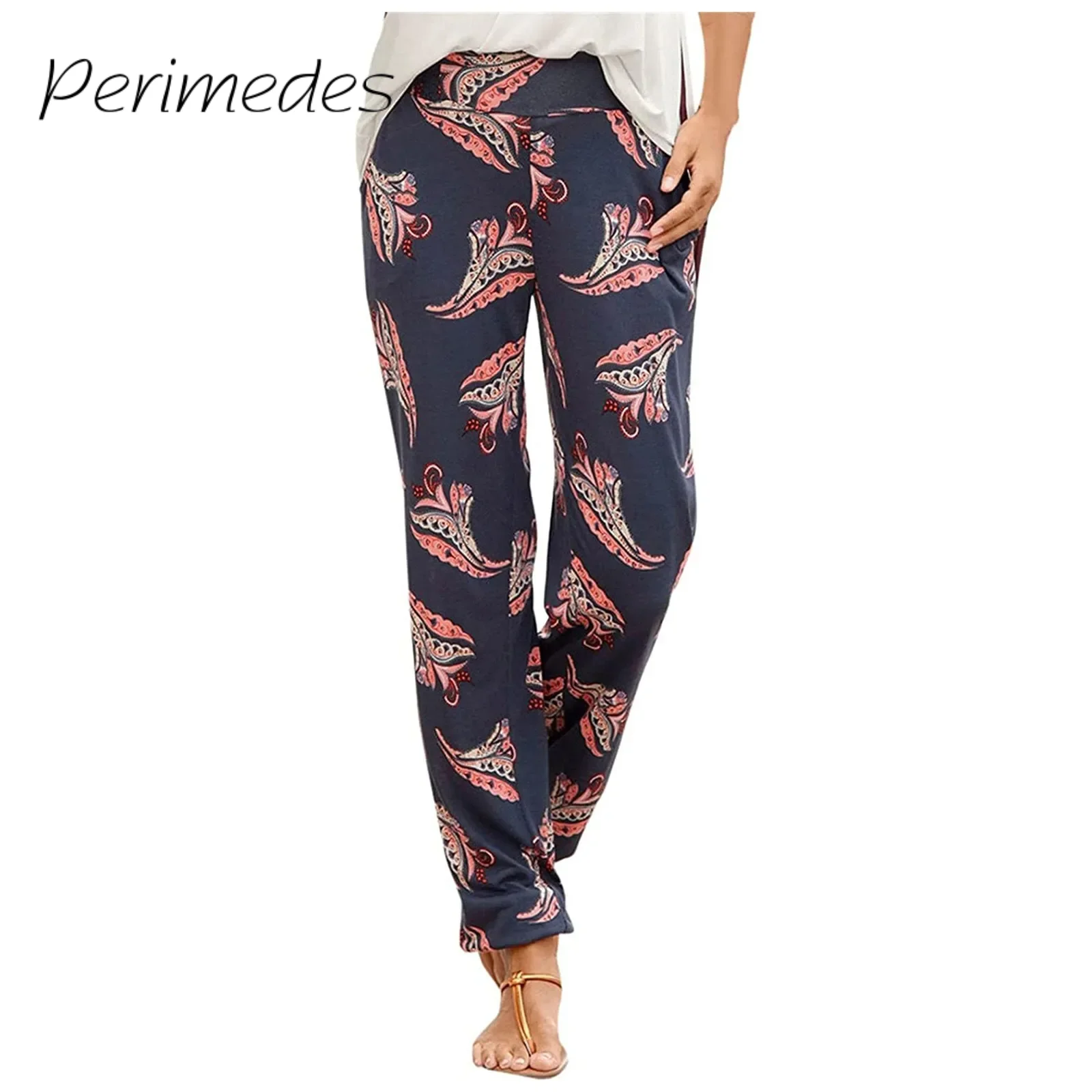 

Брюки Pantalones Женские повседневные летние новые брюки в пляжном стиле с принтом Новинка Лето 2024