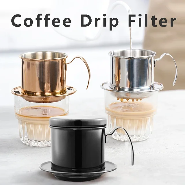 Stainless Steel Vietnamese Coffee Drip Filter Cup Portable Traditional Vietnam Coffee Maker Coffee Brewing Tool for Office Home