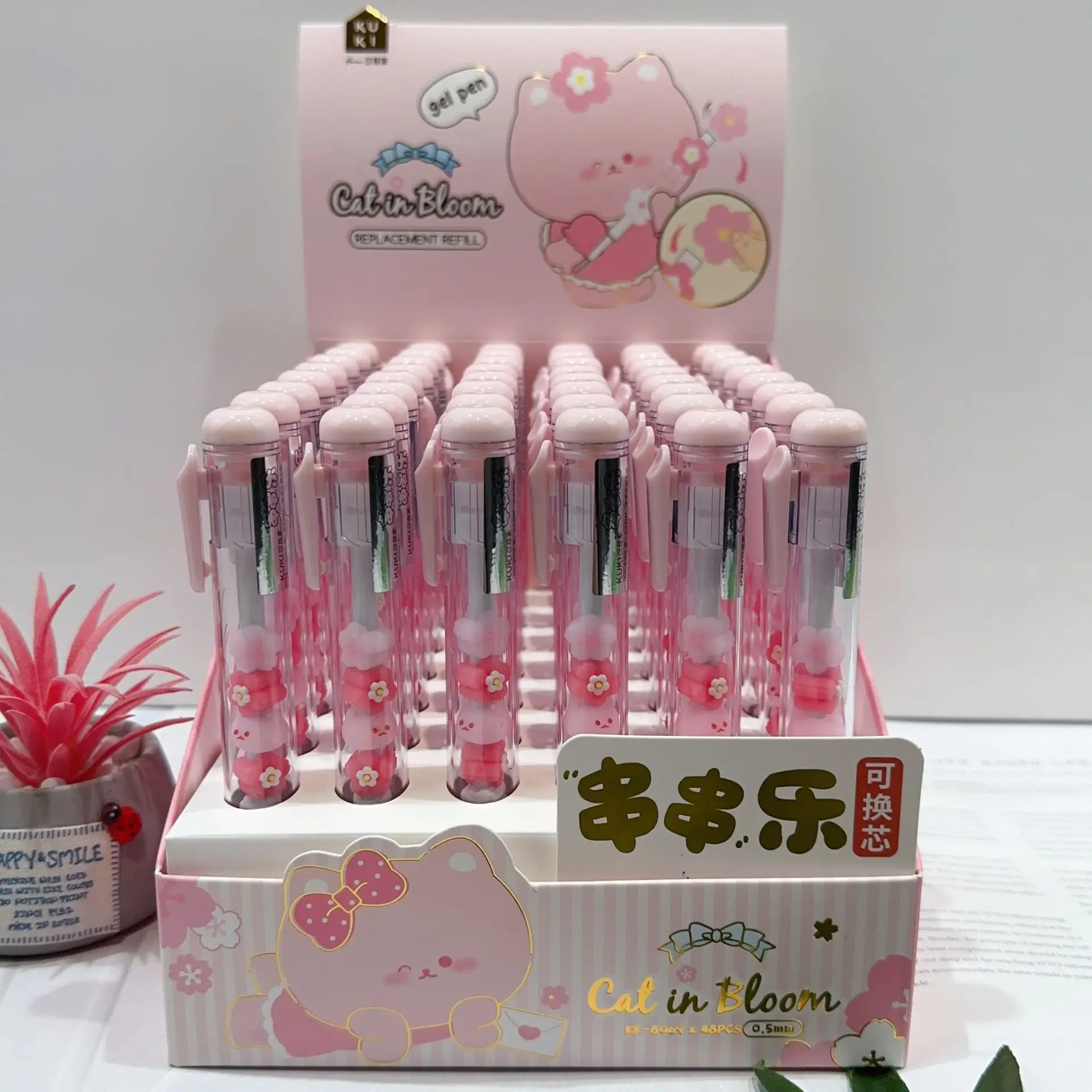 

48 pcs/lot Creative Sakura Cat Press Gel Pen Cute 0.5mm Black Ink Signature Pens Stationery Gift School Writing Supplies