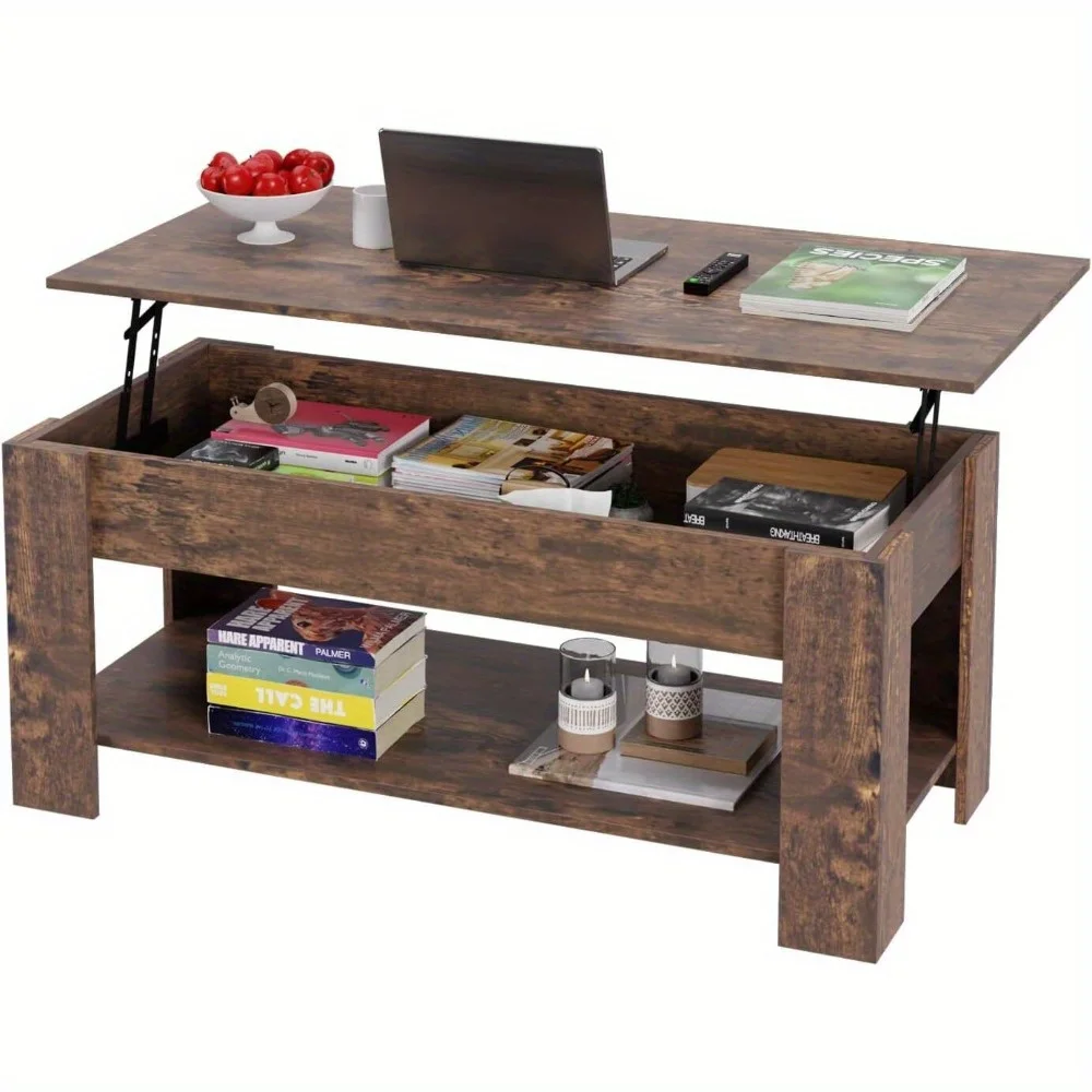 Elevating coffee table with hidden compartment and storage shelf 2