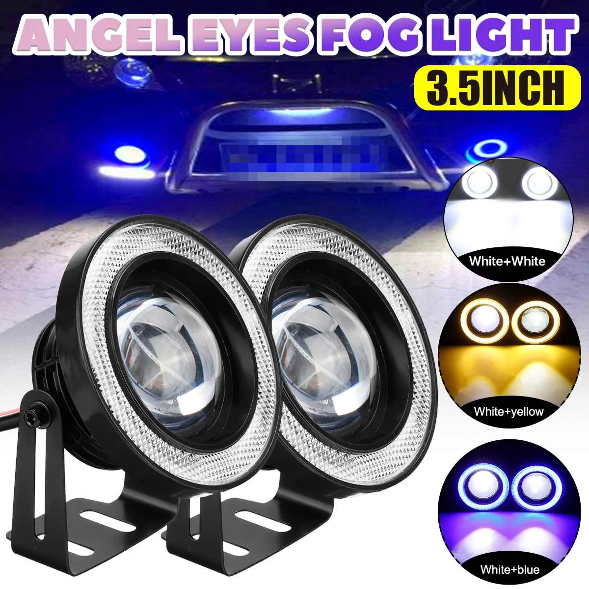 30W Light LED Fog Light 3 inch White Angel Eye 2pcs Car COB 1200LM DRL  Driving Projector Signal Bulbs Fog Lamps Auto Tuning Car Lamp