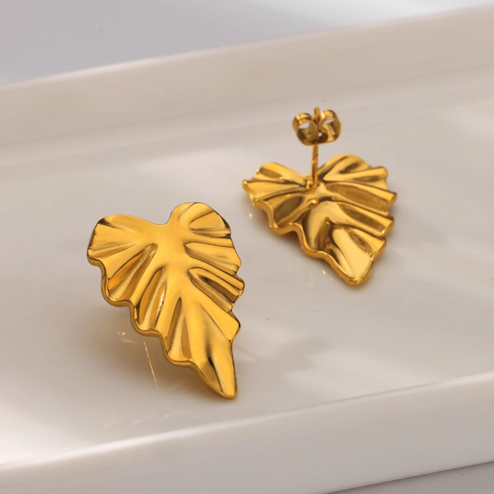 Gold Heart Shape Stud Earrings For Women