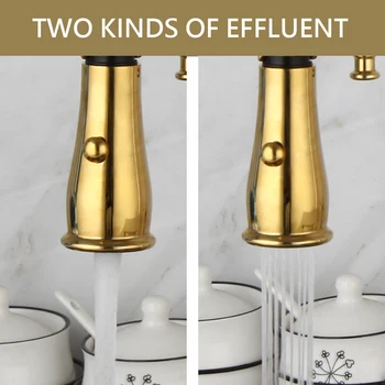 Kemaidi ก๊อกน้ำอ่างล้างจานแบบสปริงสีทอง, ก๊อกน้ำร้อน & เย็นผสมเครนพร้อมหัวก๊อกคู่ติดตั้งบนดาดฟ้าก๊อกน้ำร้อนเย็น 2