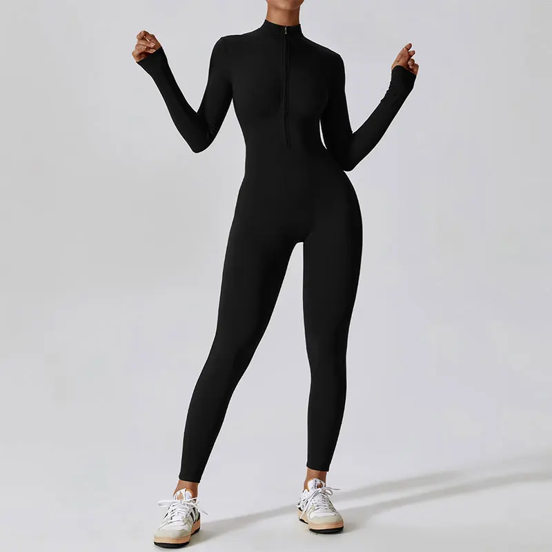 Women Jumpsuits One-Piece Suit Zipper Long Sleeved Yoga Set Gym Push Up Workout Clothes Fitness Bodysuit Tight fitting Tracksuit yoga set sports set gym workout set sportswear set fitness set fitness jumpsuit fitness one piece wear