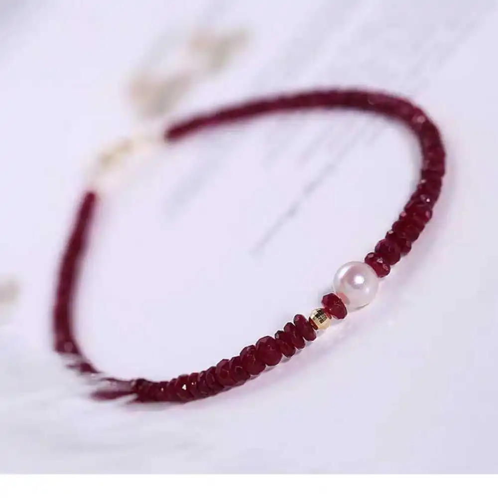 Earth Mined 7.5 Inches Long Red Ruby Round Cut Beads Bracelet Bless Thanksgiving Day Healing Classic Spirituality Taseel