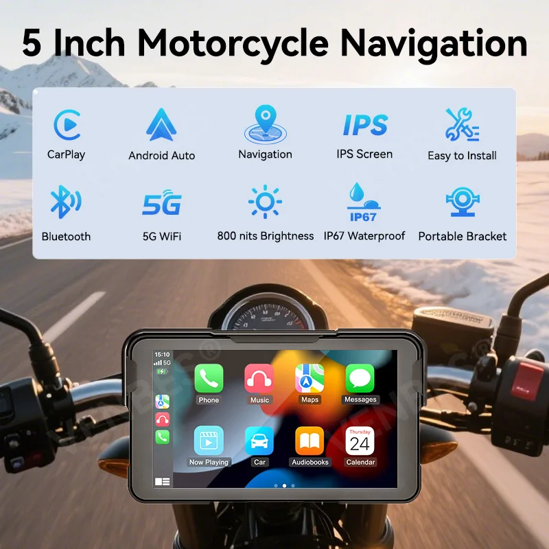 5&lsquo;&rsquo; Motorcycle Carplay Navigation Android Auto Motor IPS Screen IP67 Easy to Install Universal VENBES