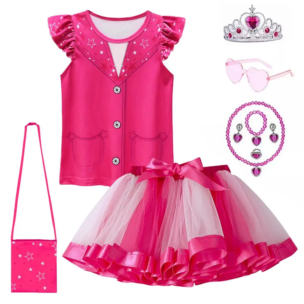 

New Girl's Set Princess Costumes Pink Sweet Suit Birthday Party Clothes Summer Casual Sets Children Outfits