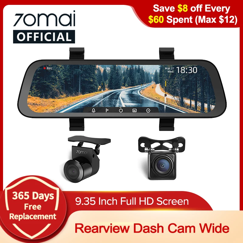 2020 New 9.35 Inch Full Screen 70mai Rearview Dash Cam Wide 1080P Auto Cam 130FOV 70mai Mirror Car Recorder Stream Media Car DVR|DVR/Dash Camera| - AliExpress