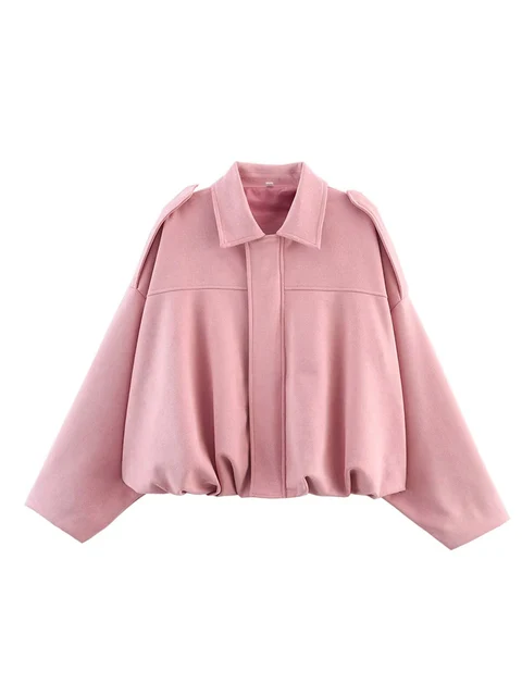 TFMLN Women Suede Bomber Jacket Spring New Fashion Long Sleeve Zipper Oversize Solid Bomber Coat Chic Lady 2025 Streetwear 2