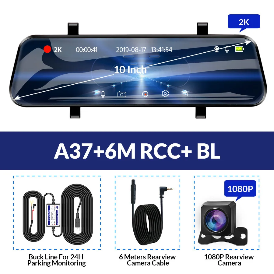 rear view mirror camera system E-ACE A37 Car Dvr 10 Inch Stream Media Mirror Dash Camera 2K 1440P Car Camera Night Vision Video Recorder Dual Lens Dashcam dvr dash camera