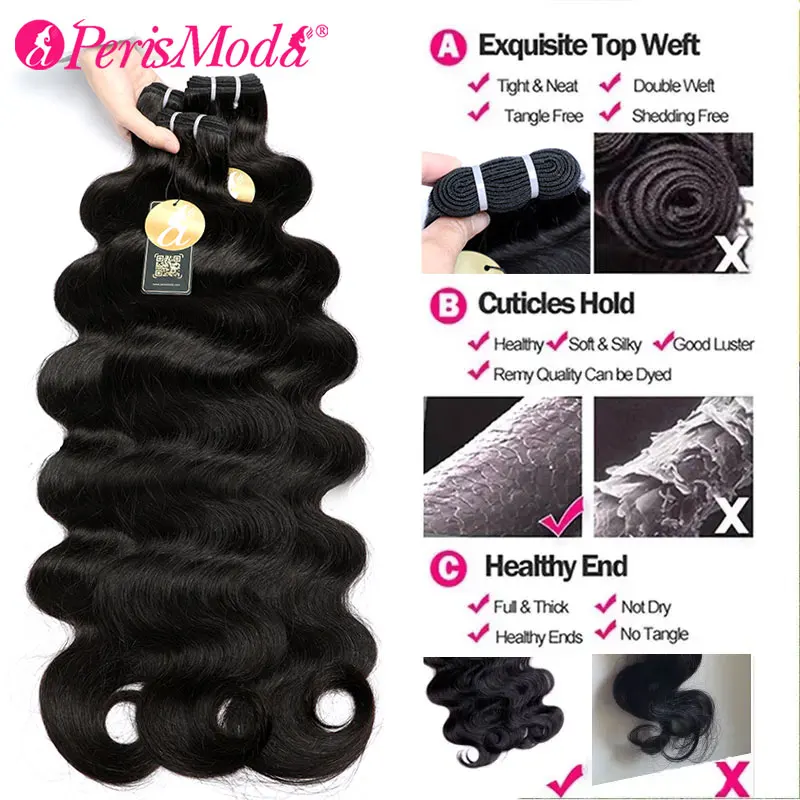 15A PerisModa Body Wave Bundles Human Hair Remy Brazilian Weaving 1/3/4 Pcs Weave Hair 30 Inch Natural Human Hair Extensions 3