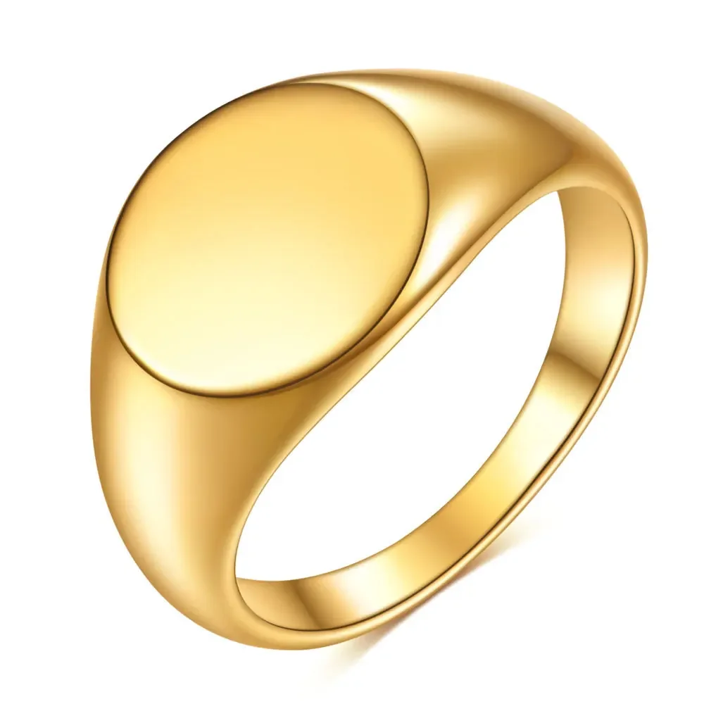 18K Gold Plated Stainless Steel Smooth Ring - Unisex Jewelry