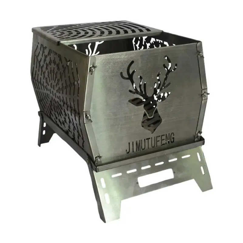 

Stainless Steel Burn Cage Portable Fire Pit Burn Incinerator Winter Firewood Basin Foldable Stag Pattern Burn Barrels For Wood