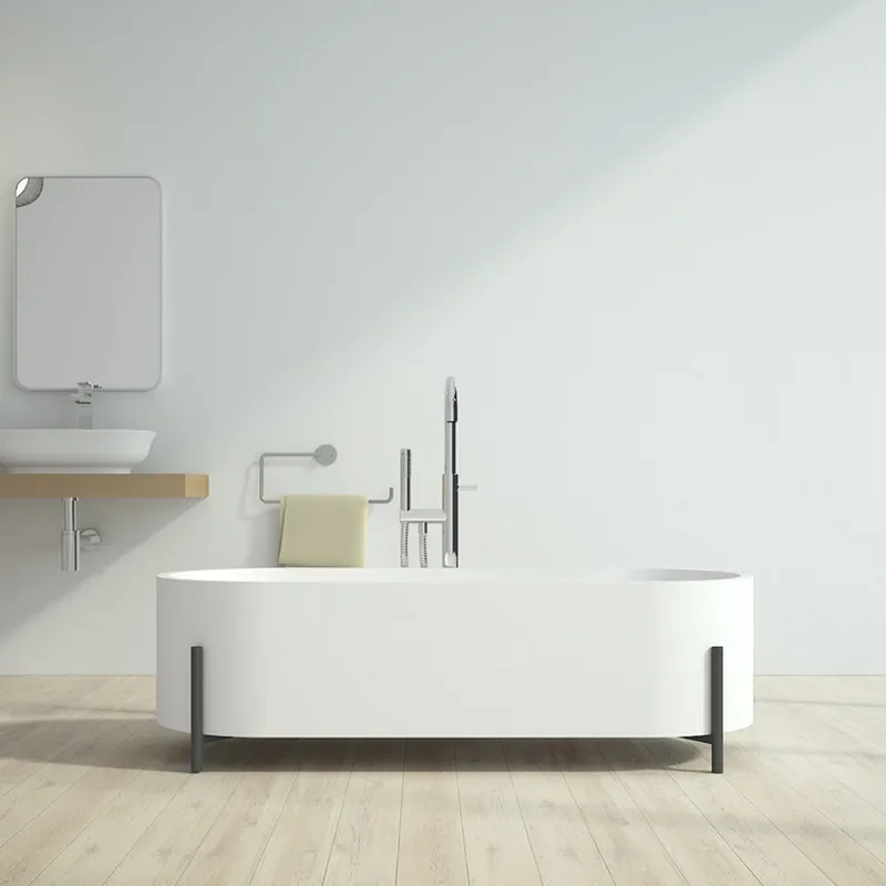 Freestanding Bathtub, Modern Minimalist Style Contemporary Soaking Tub With Brushed Nickel Overflow And Drain 2