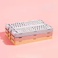 Medium Folding Plastic Storage Bins Stackable Basket Tray with Handles for Shelves Grocery Kitchen Bedroom Desktop Organizer 6
