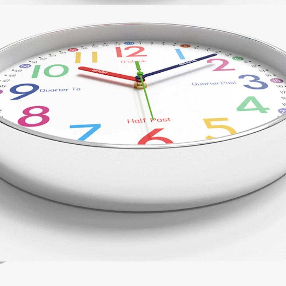 שעון קיר לחינוך מוקדם בגודל 12 אינץ 'עם איור קרטון של ניהול זמן לילדים, שעון קוורץ לתליה בבית, שעון שקט 30CM