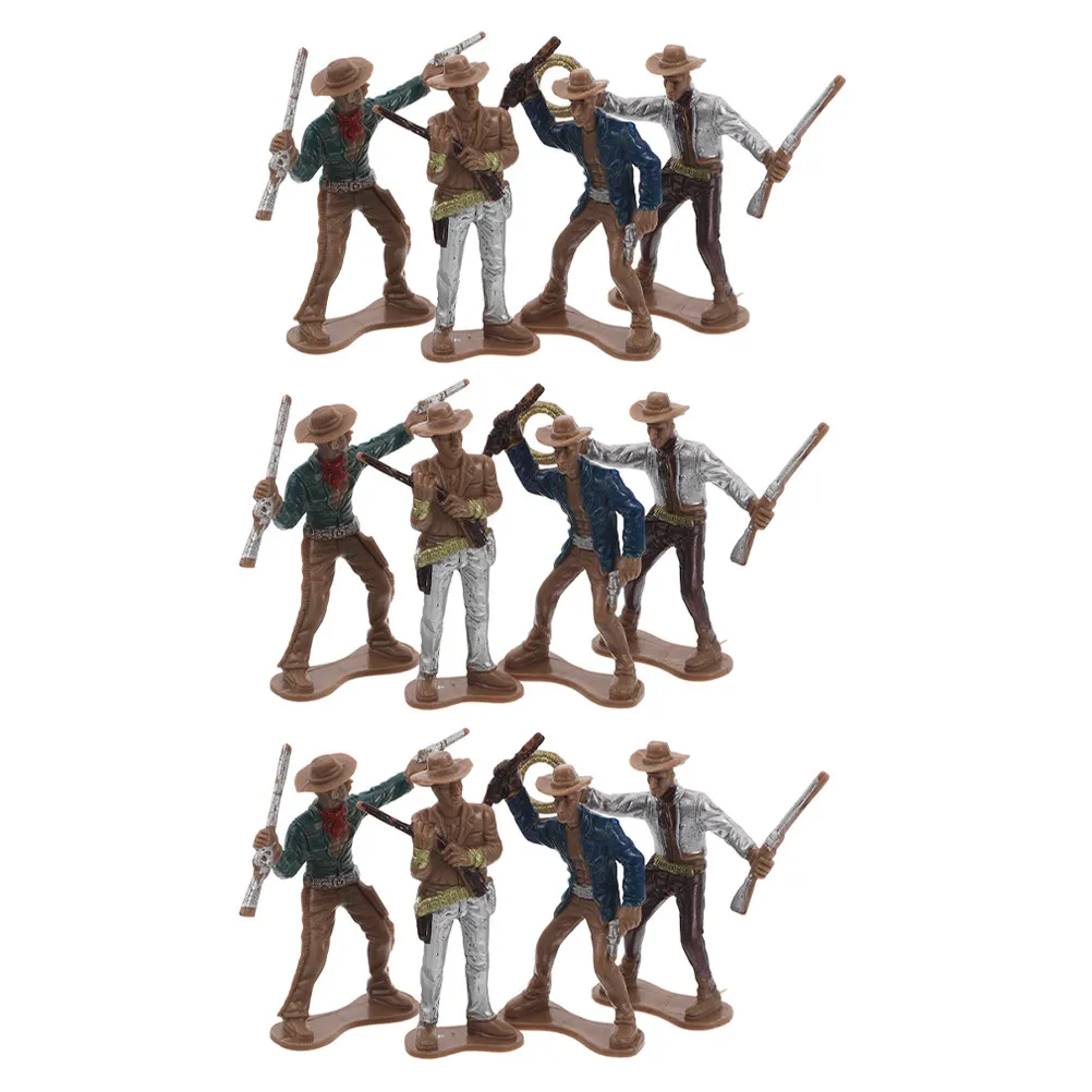 12Pcs 서부 카우보이 피규어 크리 에이 티브 와일드 웨스트 장식 플라스틱 카우보이 파티 액세서리 교육용 플레이 세트