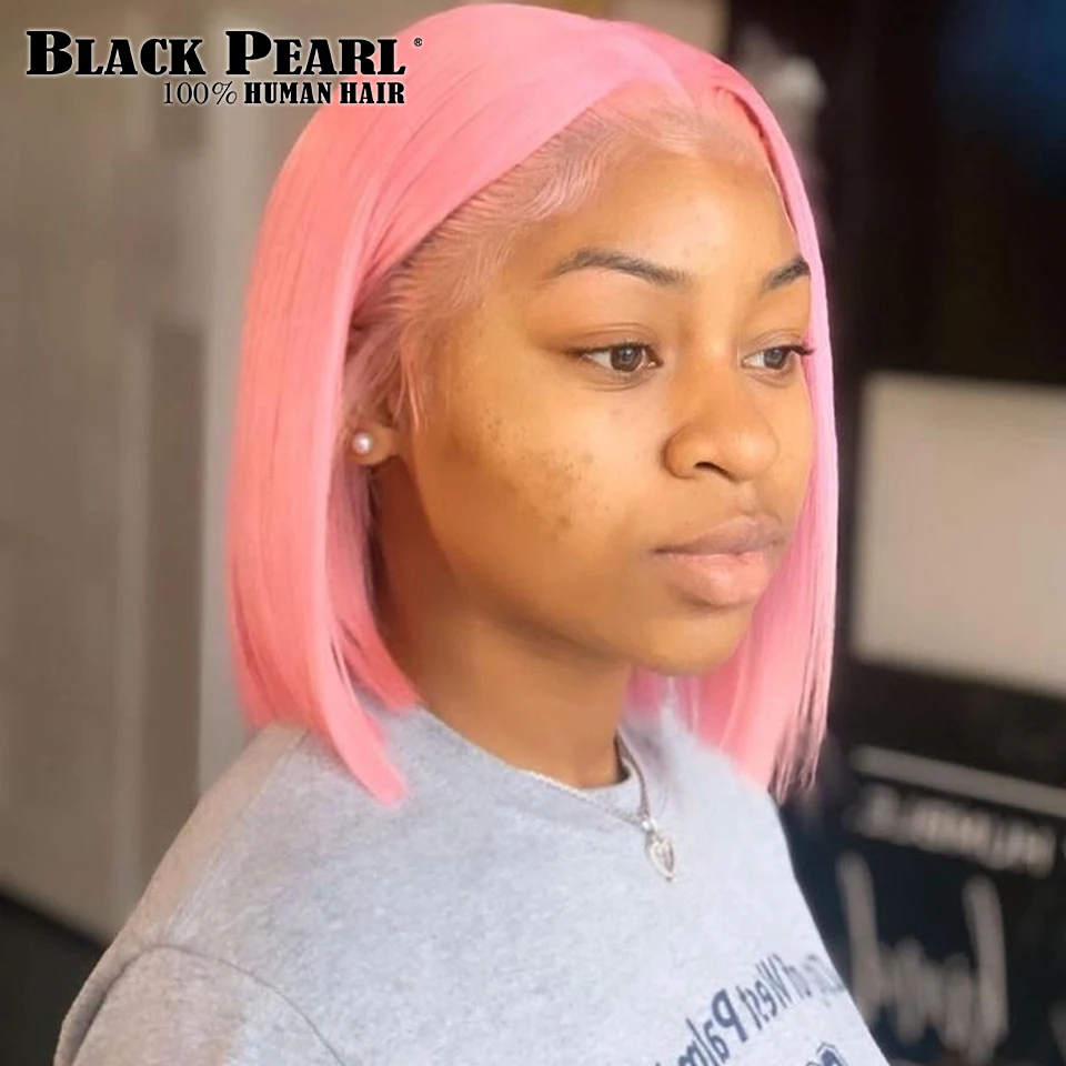 Pink Short Bob Hair Glueless Lace Front Human Hair WIg Pink Human Hair Wigs For Women Pre-Plucked Transparent Lace Front Bob Wig