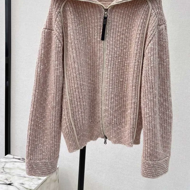 

23 Fashion Retro Wool Lapel Knit Sweater New High-quality Elegant 2 Colors Cardigan Korean Casual Loose Long Sleeve Top Female