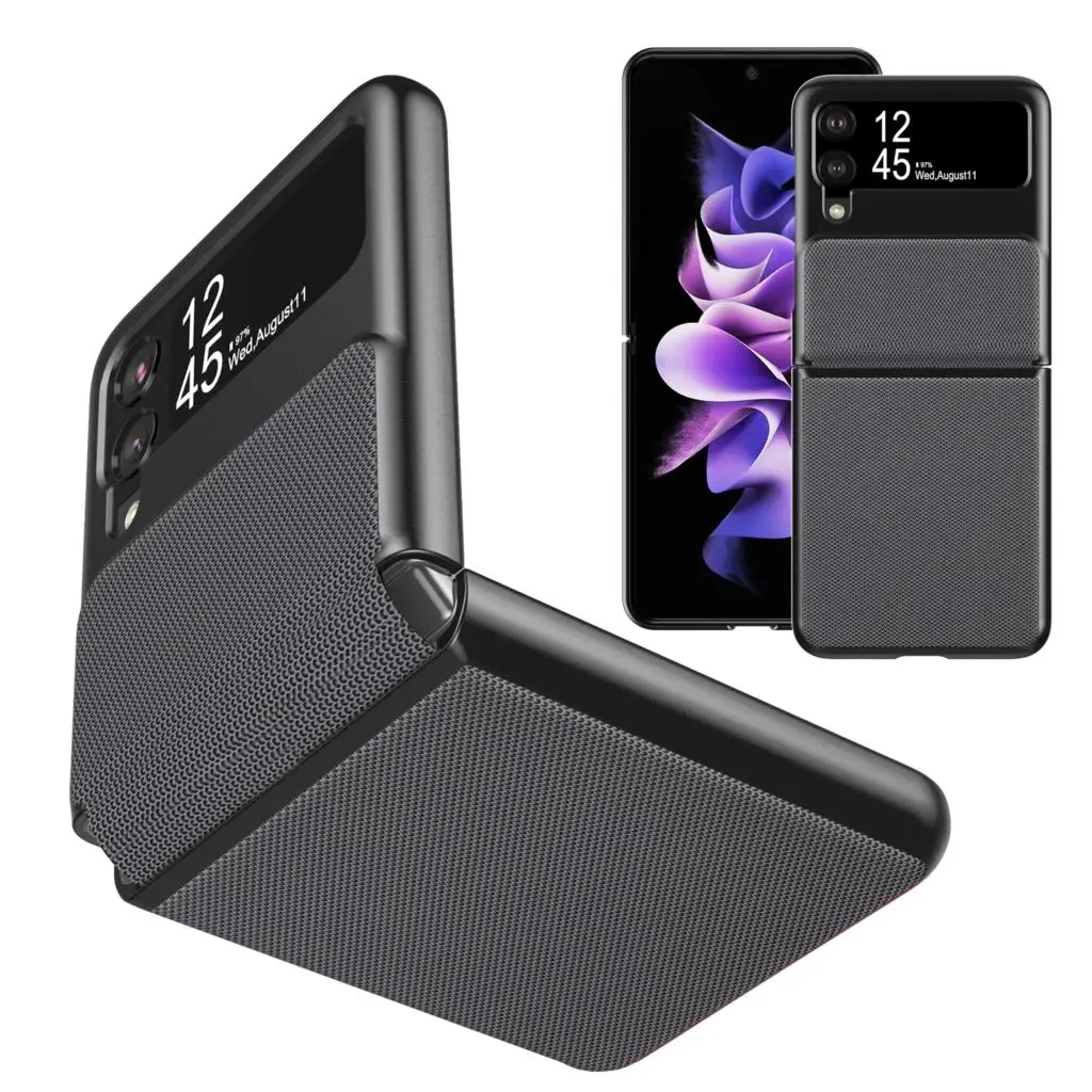 

Phone Case for Samsung Galaxy Z Flip 3 5G with Hinge Protector PU Leather Textured Folding Full Protective Shockproof Cover
