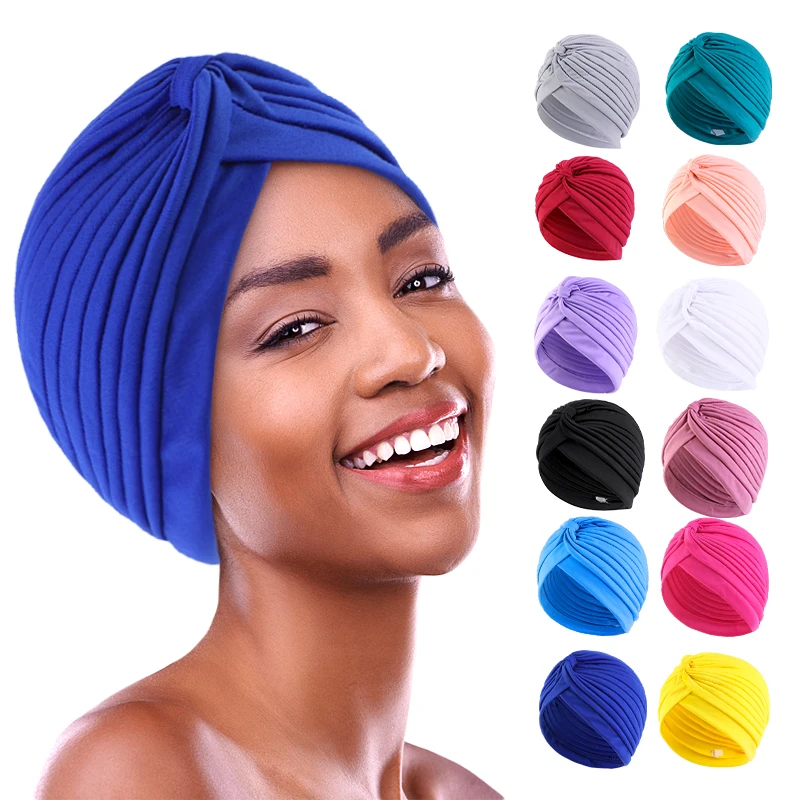 12PCS/LOT Women Stretchy Turban India Headscarf Sleep Night Cap Beanie Bonnet Loss Chemo Caps Islamic Hat Headwear Head Wrap beanie cap cartoon designed toddlers bonnet cap shower gift for all seasons dropshipping