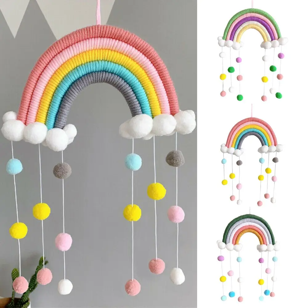 

PomPom Macrame Rainbow Clouds Tapestry Wall Hanging Decorations Handmade Woven Photo Prop Room Decoration Crafts Wind Chimes