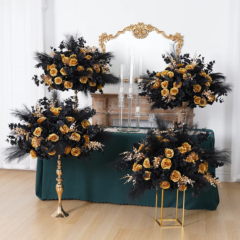 GOLD and BLACK Flower Ball. Gold and Black WEDDING Centerpiece