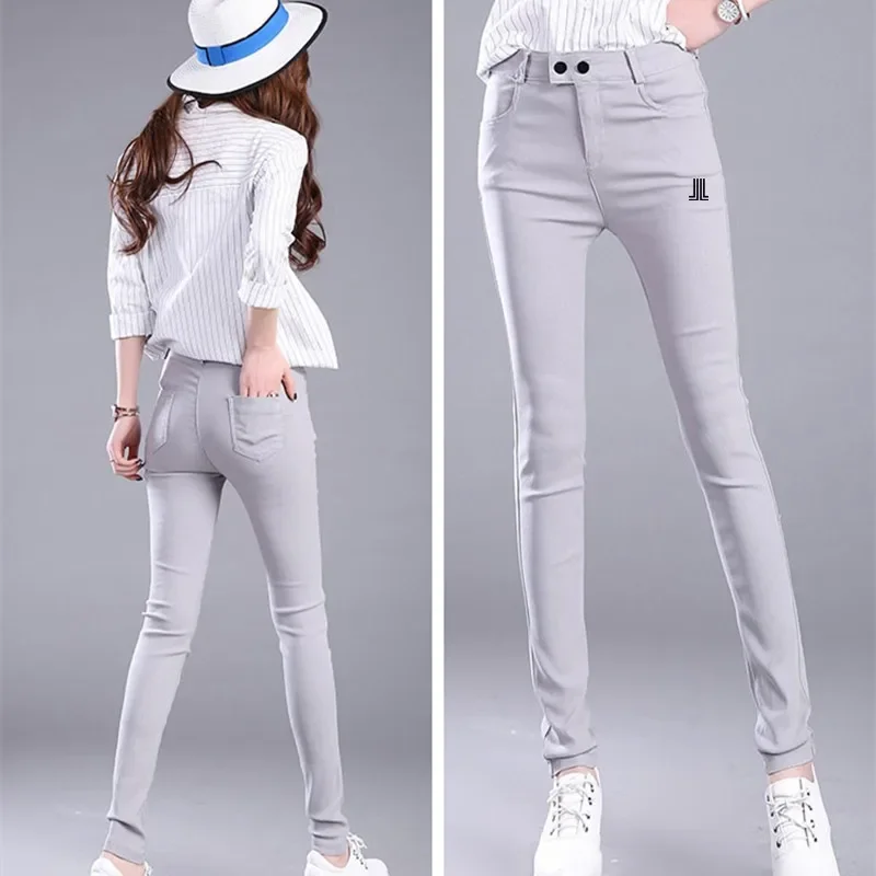 

2024 Women's Golf Trousers Spring High Waist Elastic Straight Tube Slim Jeans Ladies Golf Casual Pants Women's Golf Sports Pants