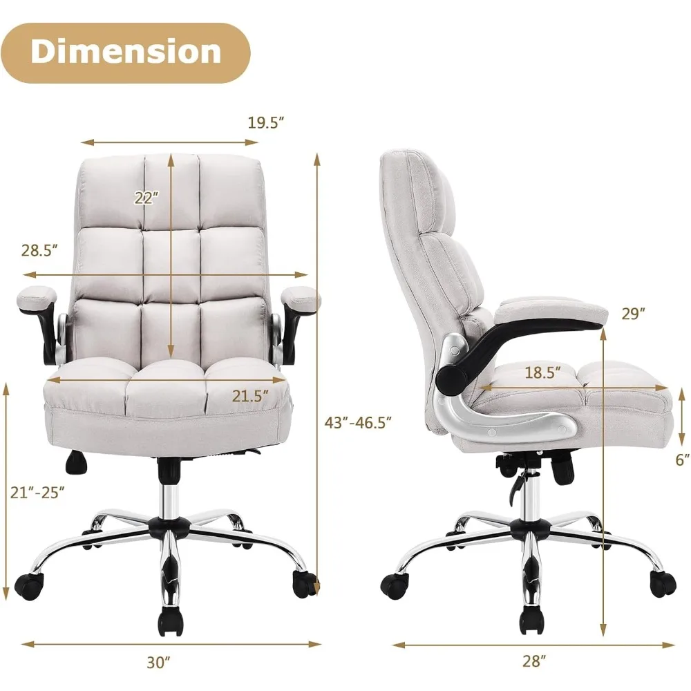 Ergonomic Office Chair Big and Tall High-Back Executive Computer Desk Chair Upholstered Comfortable Home Office Chair with Flip 2