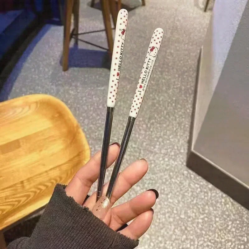 Cartoon Cute Hello Kitty High Appearance Chopsticks Spoon Set stainless steel Student Office Worker Portable Tableware Travel 3