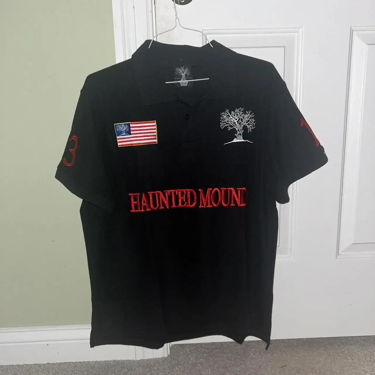 HAUNTED MOUND ポロシャツ Y2K Retro Y2k Street Hip Hop Short Sleeve Shirt Haunted Mound