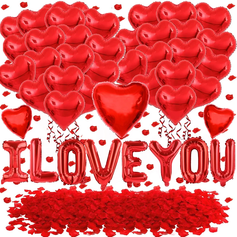 Valentine's Day Red Heart Balloon Set Inflatable Aluminum Foil Balloon ...
