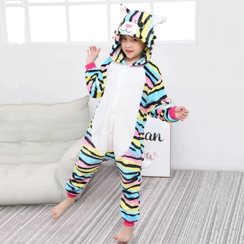 Kigurumi Unicorn Pajamas Animal Onesie for Children Girls Boys Sleepwear Kids Cartoon Licorne Cat Pyjama Suit Winter Overalls