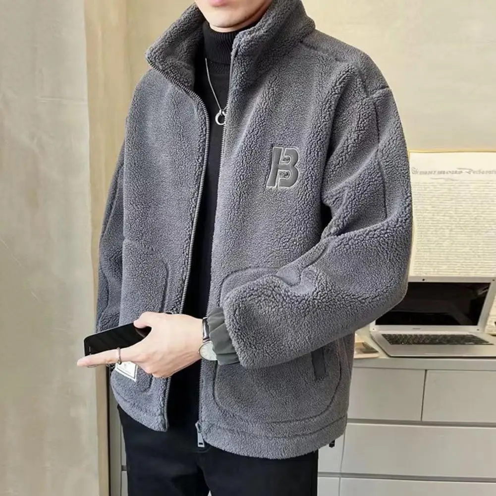 

Warm Cozy Men Cardigan Jacket Cozy Velvet-lined Men's Jacket Thickened Streetwear Style with Side Pocket Full for Autumn for Men