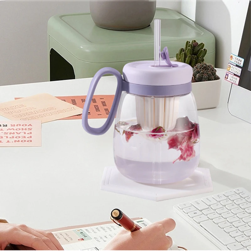 

450ML/850ML Kawaii Glass Water Bottle with Tea Infuser Filter Cute Portable Drinking Bottle Tea Cup with Lid and Straw