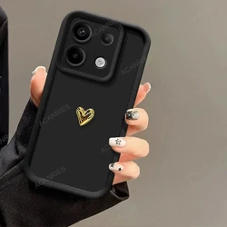 Gold Heart 3D Silicone Soft Case with Stepped Matte Design Back Cover for Redmi Note 13ProPlus (GMAX Black)