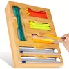 Kitchen Storage Shelf Plastic Wrap Dispenser With Cutter Bamboo Ziplock Bag Organizer And Foil And Plastic Wrap Organizer 1
