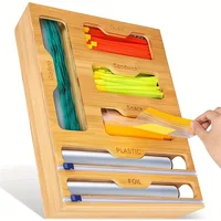 Kitchen Storage Shelf Plastic Wrap Dispenser With Cutter Bamboo Ziplock Bag Organizer And Foil And Plastic Wrap Organizer 1