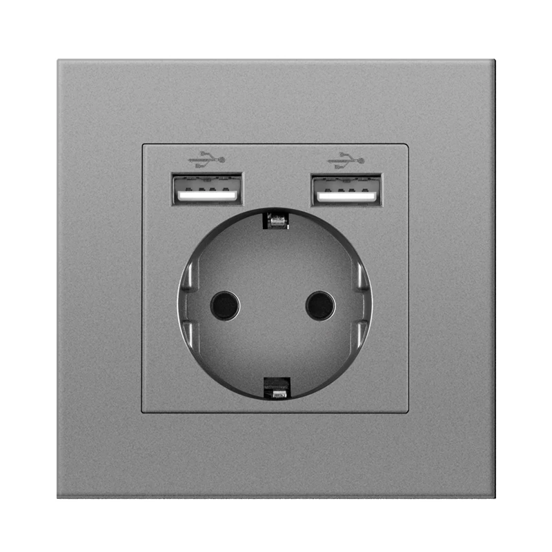 Novski Modern Wall USB Charger with Dual EU Standard Outlets, 110V-250V, 16A