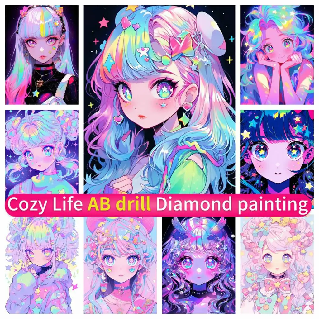 

DIY Art Mosaic AB Diamond Painting 5D Magical Colorful Girl Corss Stitch Kit Full Drill Round Square Embroidery Rhinestones