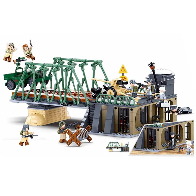 

SLUBAN Военная серия WW2 армия 1944 зимний нападение Танк Ступка мост MOC оружие фигурки строительные блоки кирпичи классические модели игрушки