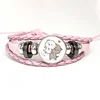 Net Red Cute Couple Mitao Cat Pink Leather Bracelet Glass Cabochon Button Multilayer Bangles Wristband Gift 2