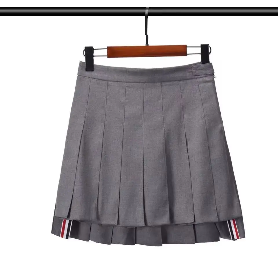 

Women's High Waist Slim Mini Skirt Irregular Stripe Colored Lining Pleated Short Skirt Academy Fashion Summer New High Quality