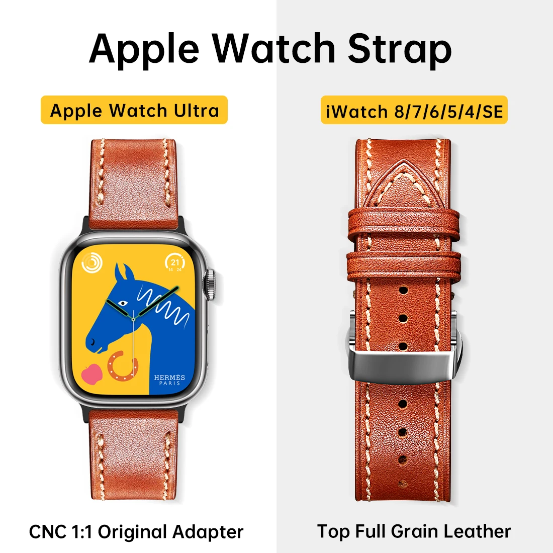 Cinturino In Pelle Fatto A Mano Per Cinturino Apple Watch 49Mm 45Mm 44Mm 41Mm Apple Watch Ultra Iwatch 8 7 6 Se Hermes Accessori Bracciali