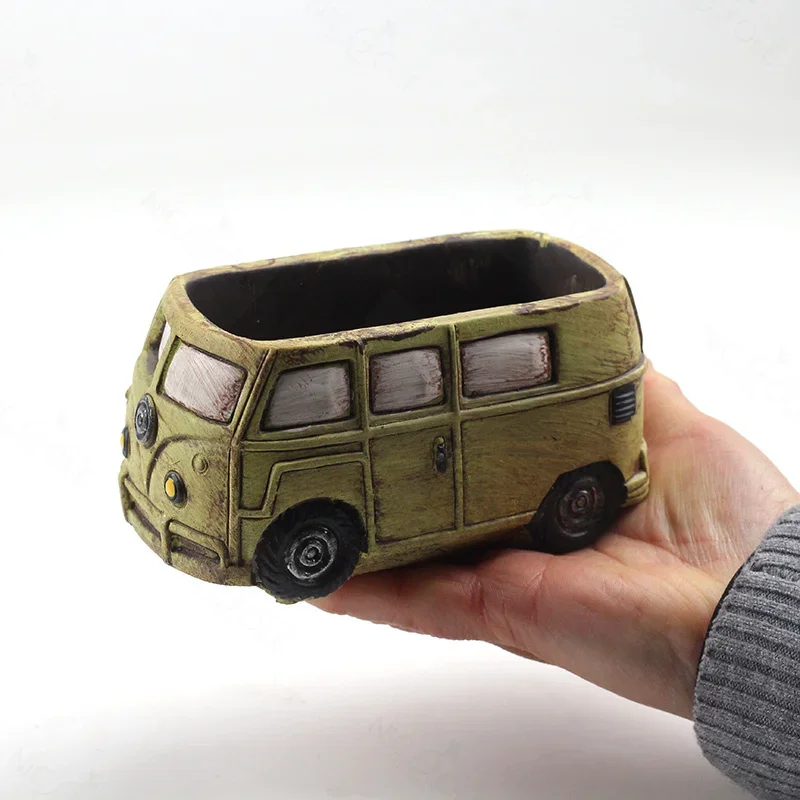 3D Kombi Camper Van Concrete Cement Flower Pot Silicone Mold Succulent Vase Mold Planter Mould DIY Crafts 6