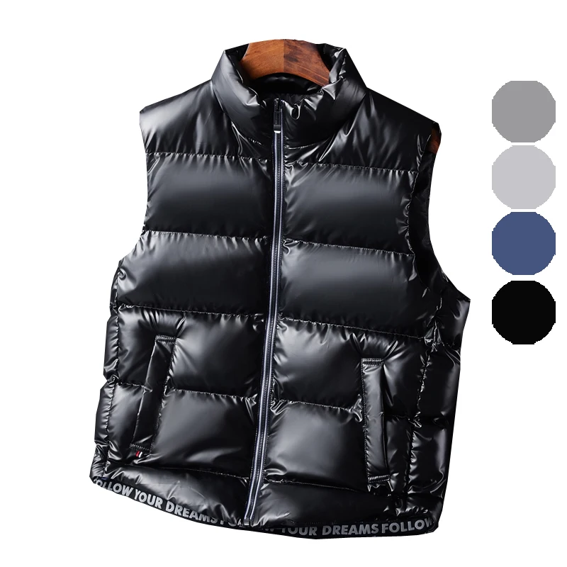 

SEVENMOON 2023 Men Down Vest Relax-Fit Stand Collar Jacket Korean Design Warm Soft Windproof Water-Resistant Bright Glossy