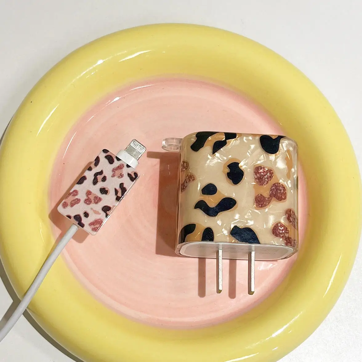 Luxury Leopard Original Pink Soft Silicone Charger Usb Cable Protector Data Line Cord Custodia Protettiva Per Iphone 18W/20W