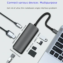 Station d'accueil 7 en 1 de Type C pour Macbook, compatible HDMI 4K avec Ports USB 3.0 65W PD charge RJ45 Ethernet SD/TF USB C