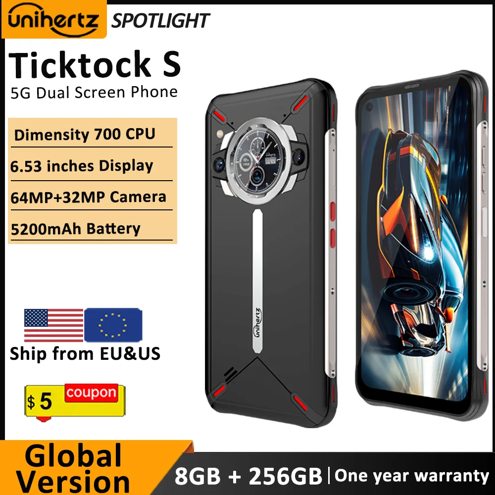 Unihertz Ticktock-S Slim Rugged 5G Smartphone 8GB 256GB Cell